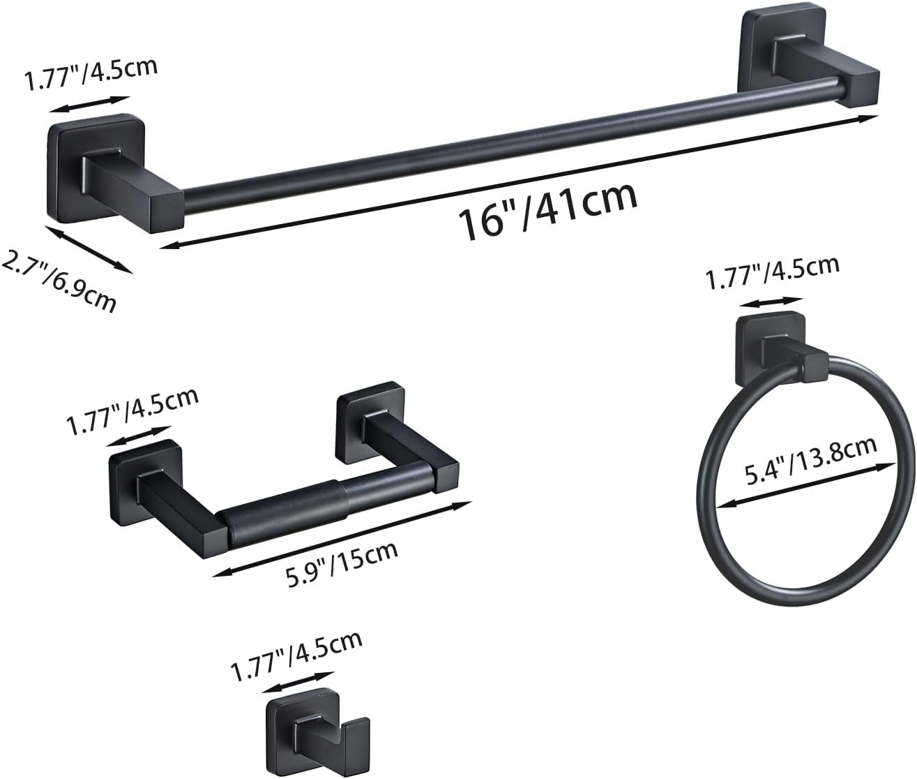 Matte black 4 piece stainless steel bathroom hardware set, view 7