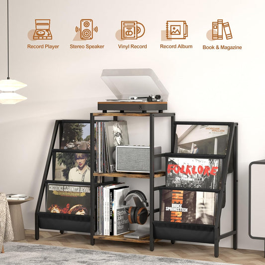 Record Player Stand with Vinyl Storage, Record Player Table with Vinyl Record Storage up to 280 Albums, Turnta Ble Stand with Record Holder Display Shelf, Record Cabinet for Media Stereo Audio