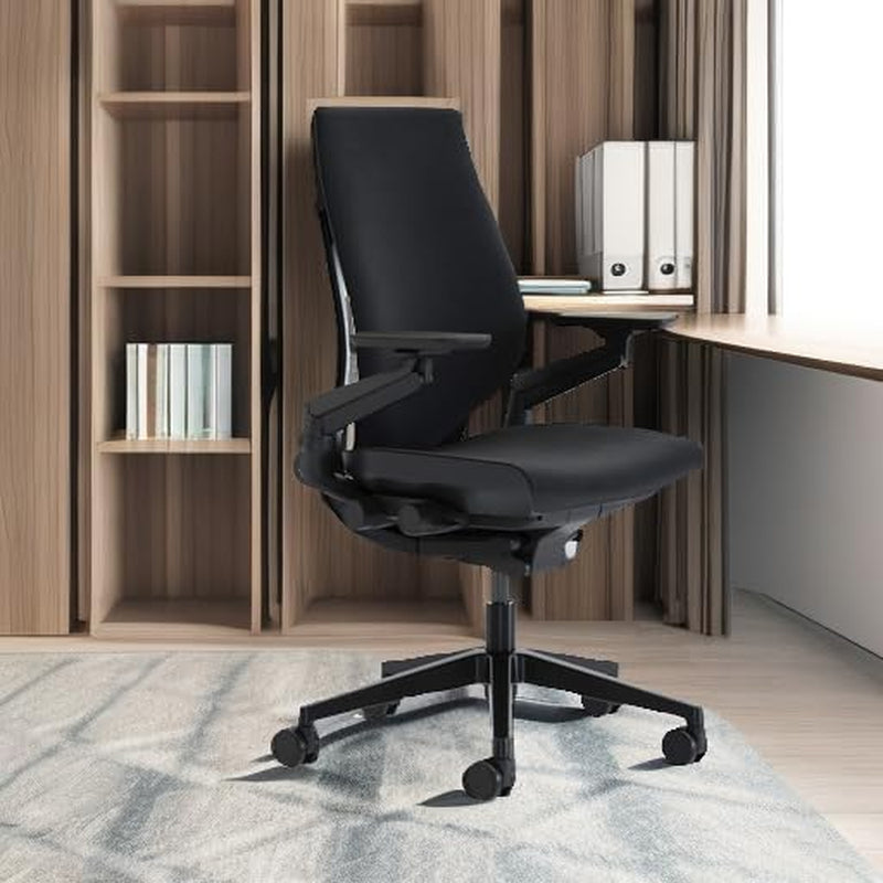 Gesture Office Chair - Ergonomic Work Chair with Wheels for Carpet - Comfortable - Intuitive-To-Adjust for Desk - 360-Degree Arms - Licorice Fabric, Dark Frame