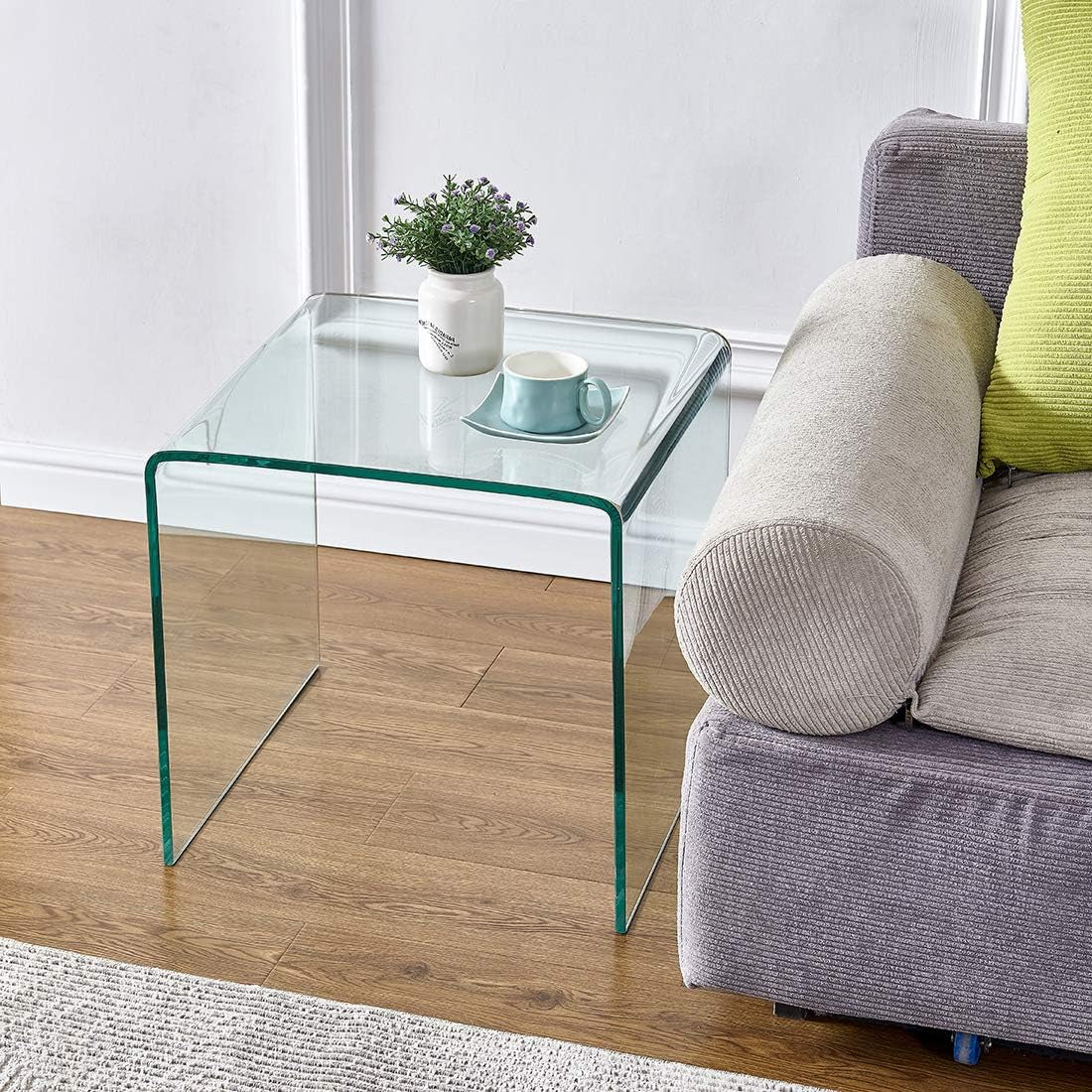 Glass End Side Table for Living Room Nightstand Bedside Table Small Coffee Table(19.7" X15.7X17.7) (20X16X18)