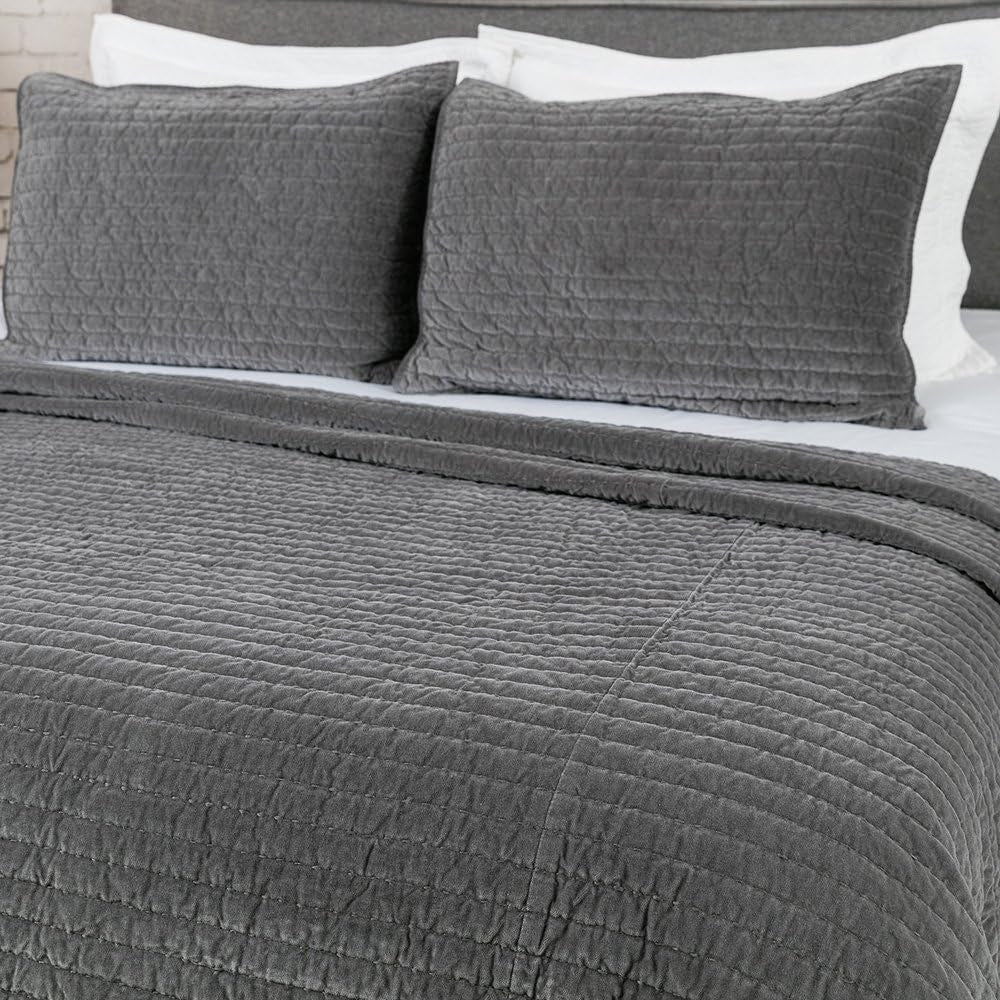Bed Pillow Sham Royal Cotton Velvet Pic-Stitch Standard Pillow Sham - 20'' X 26'', Grey, 1 Piece