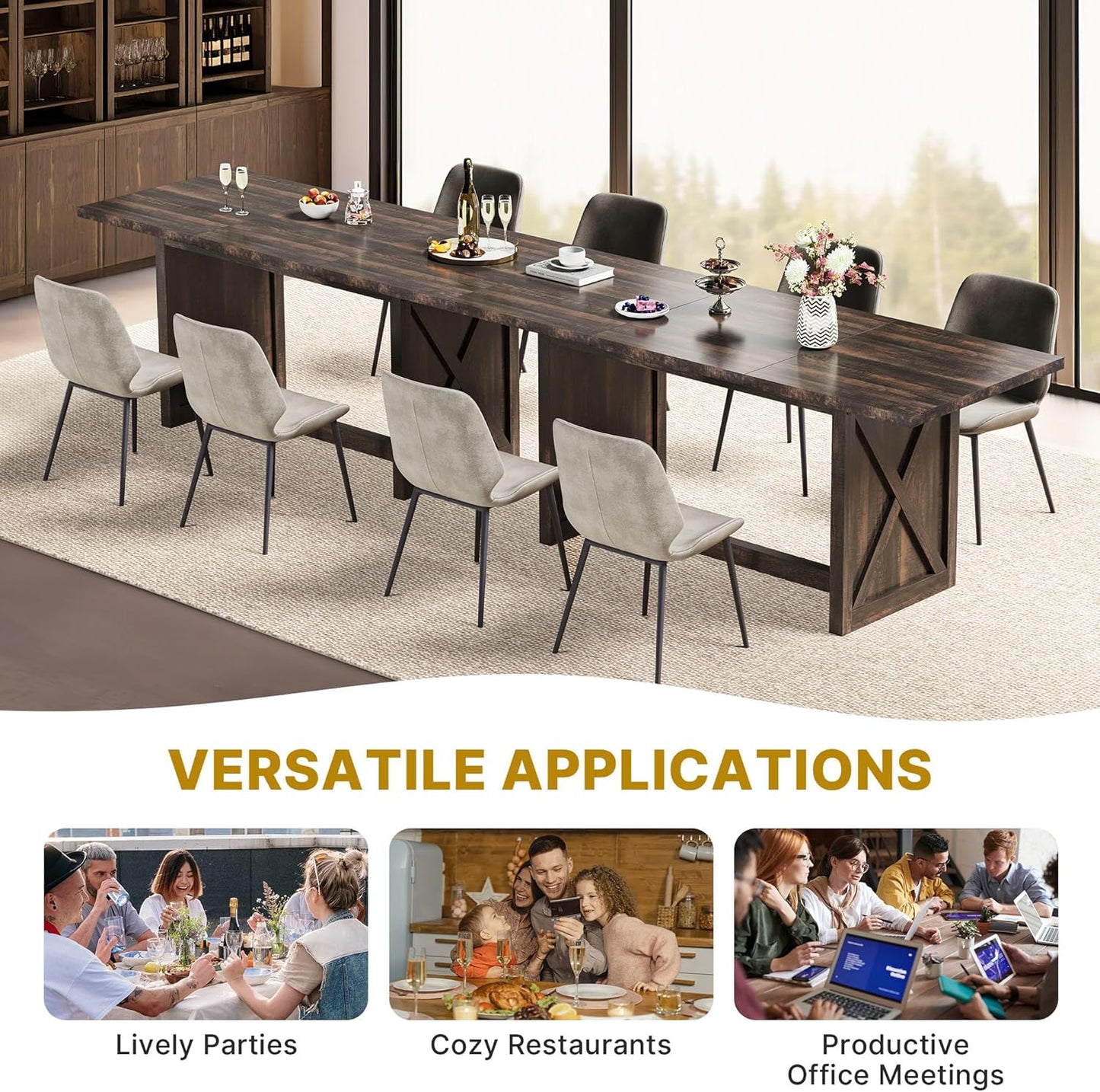 70.8" Large Farmhouse Dining Table for 6 to 8 People, Rustic Style Wood Dinner Table, Rectangular Dining Table for Kitchen, Dining Room & Living Room