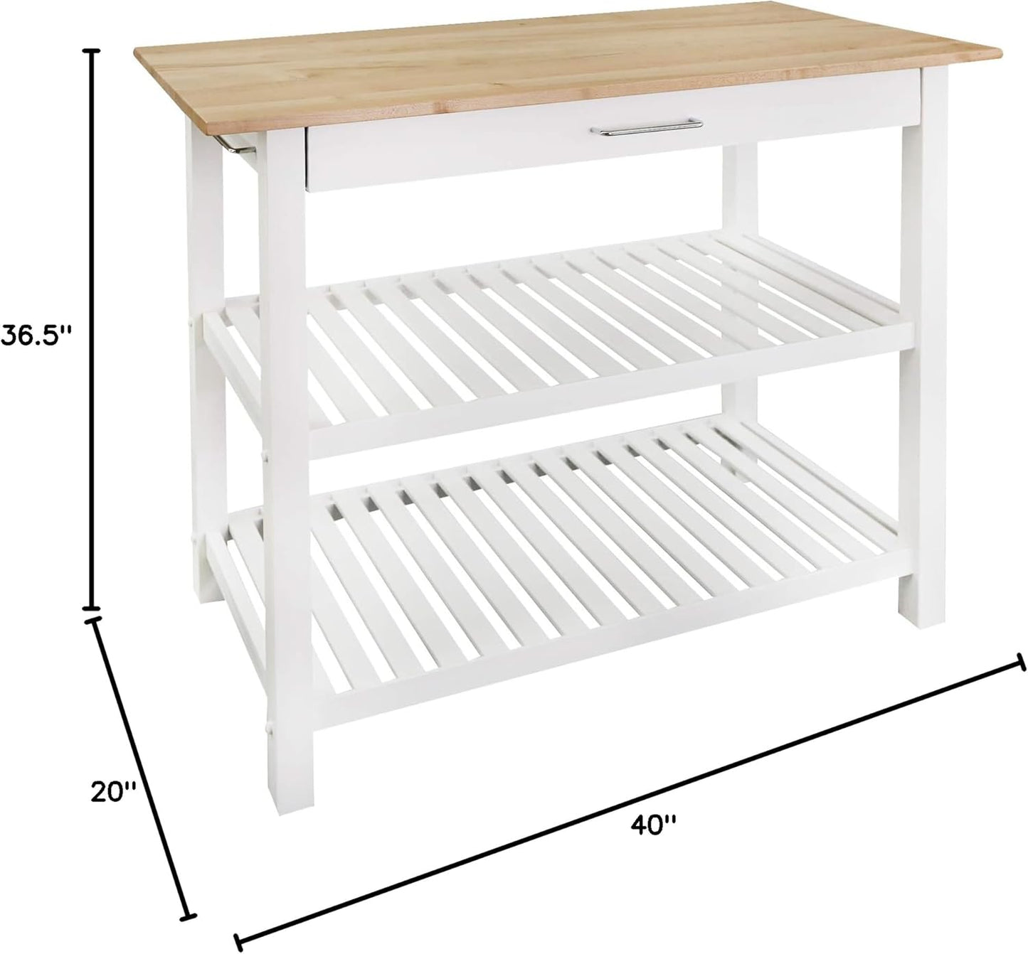 Kitchen Island with Solid American Hardwood Top, Natural/White, 40" W (373-91)