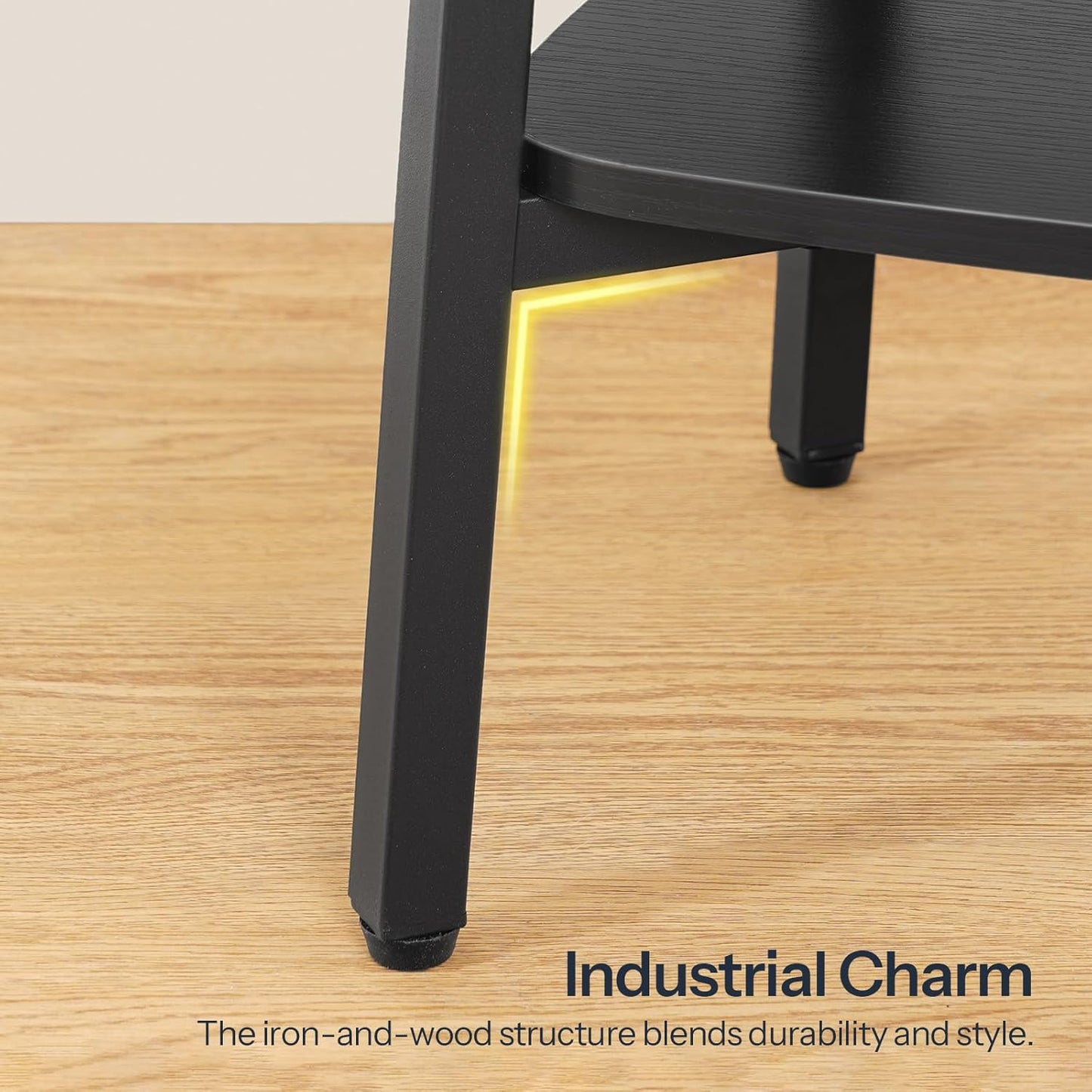 Side Table, 2-Tier Square Sofa End Table, Small Storage Nightstand, for Small Spaces, Living Room Bedroom Accent Table, Rustic Brown and Black BF181BZ01