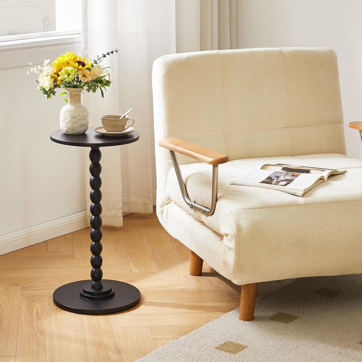 Black solid wood round drink table, view 8