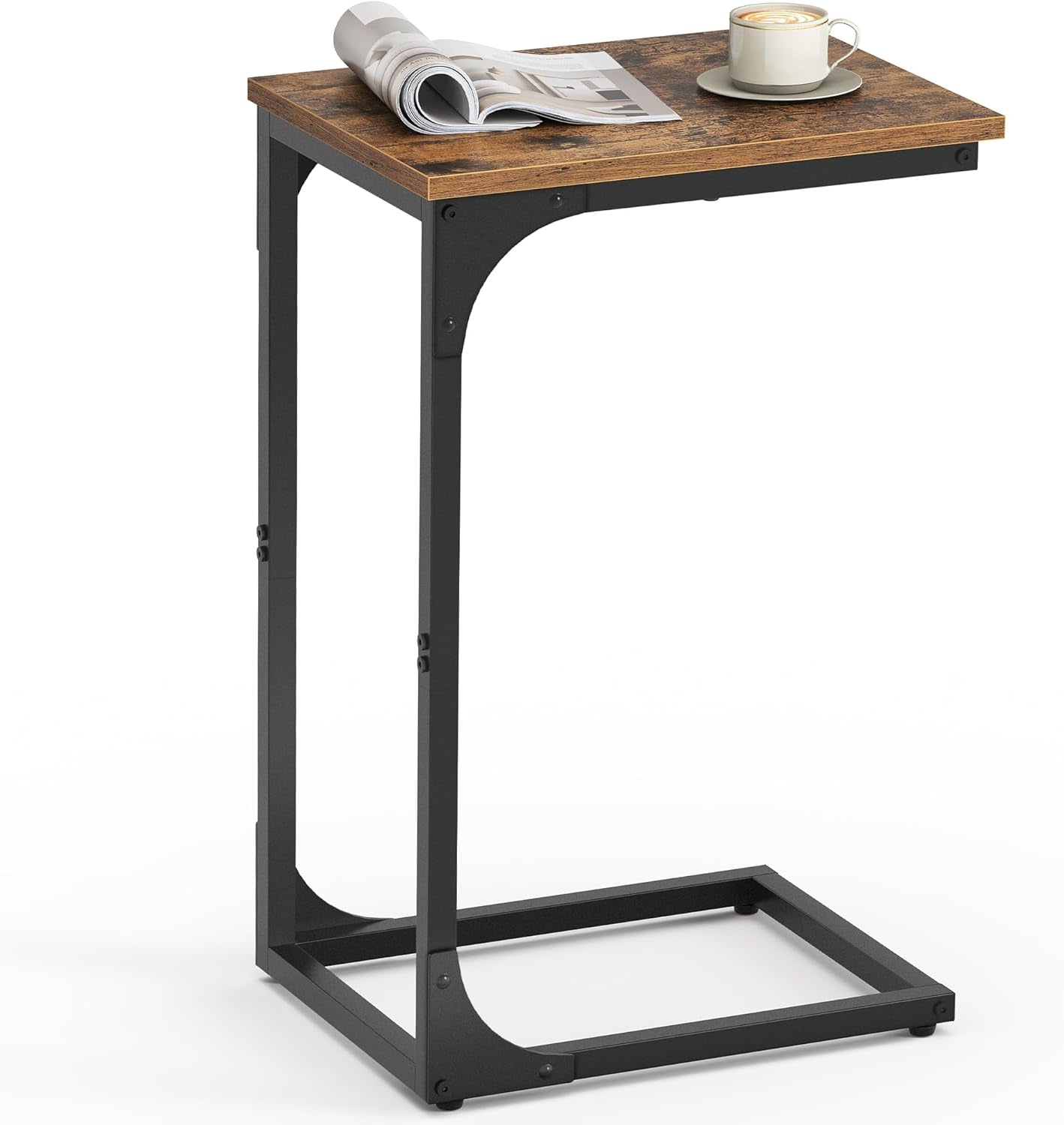 C-Shaped End Table Set of 2, Small Side Table for Couch, Sofa Table with Metal Frame for Living Room, Bedroom, Bedside, Ebonized Oak and Black