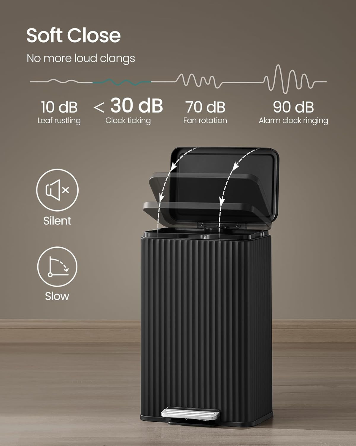 Ink black stainless steel step pedal kitchen trash can, view 8