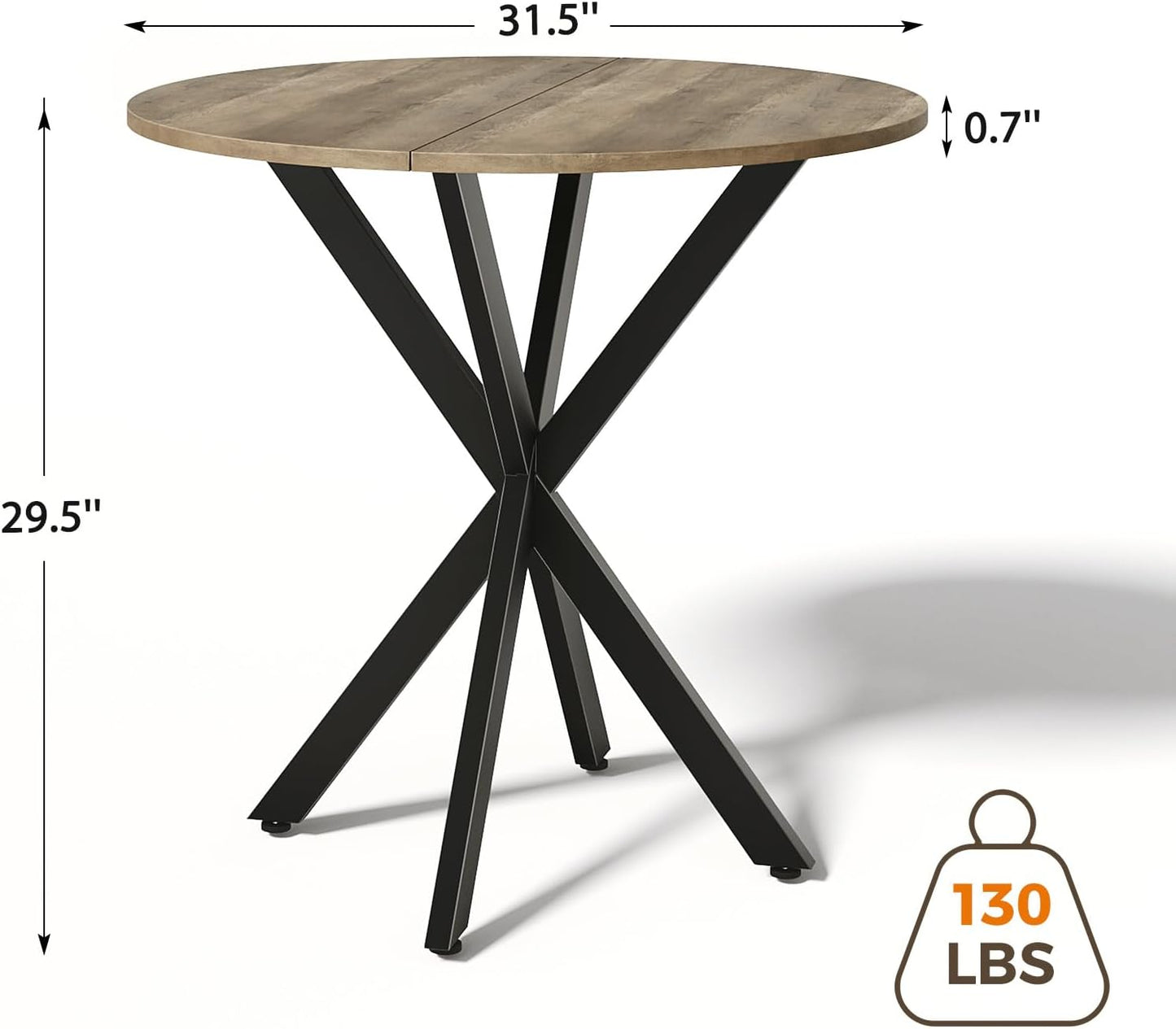 31.5" Small round Dining Table for 2-4, Space Saving Circle Kitchen Dinner Table, Industrial Mid Century Modern Dining Room Desk for Kitchen, Apartment, Natural Oak