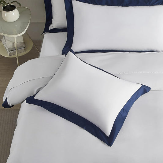 White Pillow Shams King Size Set of 2, 100% Cotton Hotel Luxury Decorative Pillow Sham with Navy Border, 400TC Sateen Weave Soft Smooth Breathable Elegant Pillowcases for Bedding, 20X36 Inches