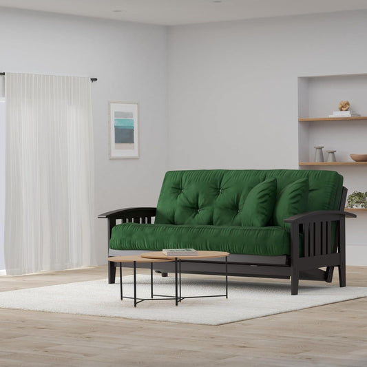 Westfield Complete Futon Set - Espresso Finish (Warm Black) – Large Queen Size, Mission Style Wood Futon Frame with Mattress Included (Twill Hunter Green), More Mattress Colors Available