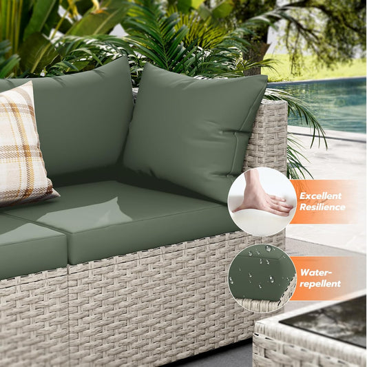Outdoor Patio Furniture Set, 7-Piece PE Wicker Sectional Sofa with Tea Table, Outdoor Conversation Set for Patio, Garden, Backyard Green