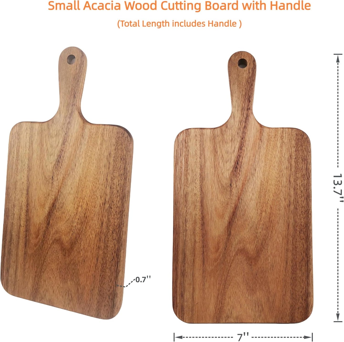 Acacia Wood Cutting Board with Handle 13.7''X7'' / Charcuterie Board/Serving Board/Cheese, Bread, Vegetables & Fruits Serving Board (Rectangular)