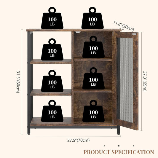 Mini Coffee Bar Cabinet with Storage, 27.5'' Small Kitchen Bar Table, Cute Corner Bar Cabinet for Tea, Buffet Sideboard Cabinet for Dining Room, Farmhouse Coffee Station for Wine (Brown)