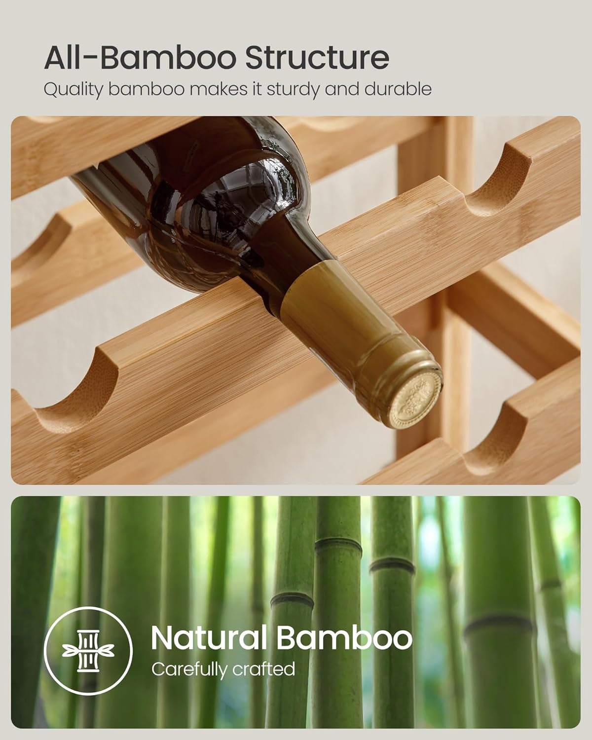 42-Bottle Wine Rack Free Standing Floor, 7-Tier Display Wine Storage Shelves with Table Top, Bamboo Wobble-Free Bottle Holder for Kitchen Bar Dining Room Living Room, Natural UKWR27NL