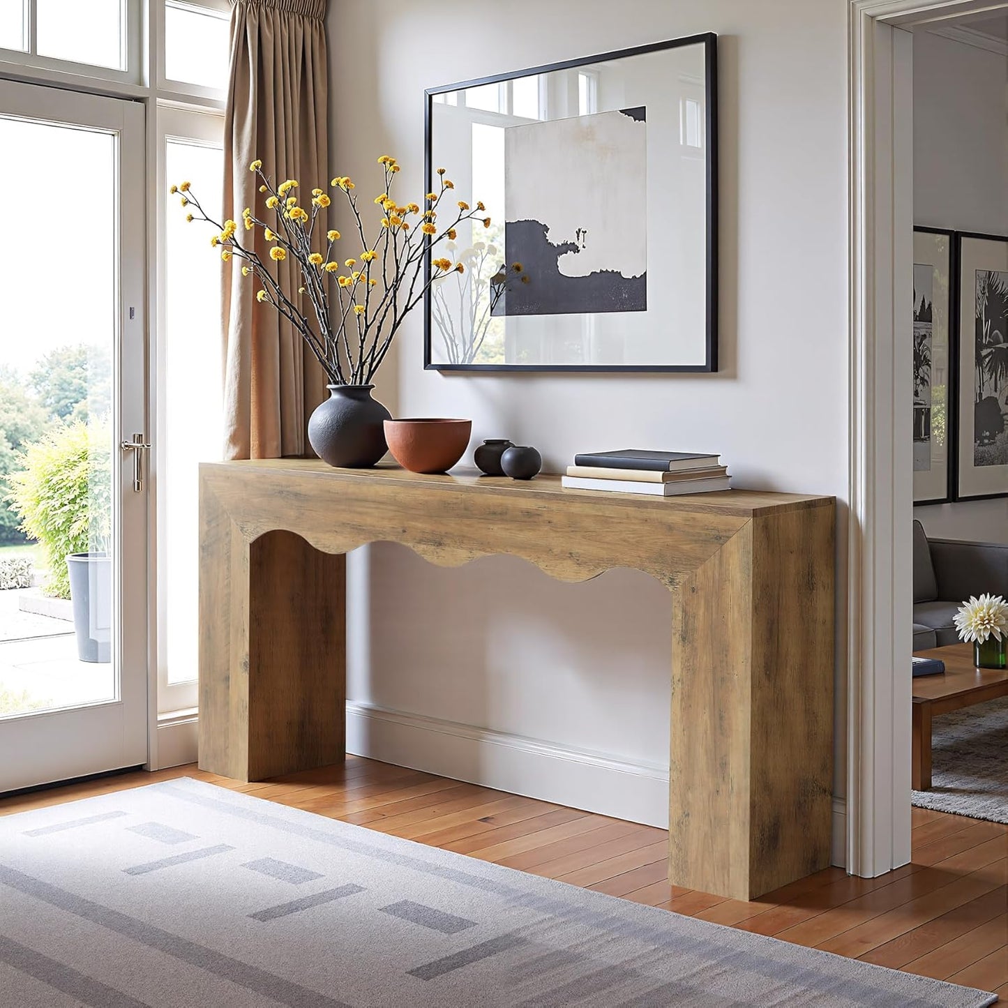 63" Farmhouse Console Table, Wooden Couch Table behind Sofa with Storage, Long Entryway Sofa Station, Narrow Console Stand with Base, Hallway Stand for Entryway, Living Room