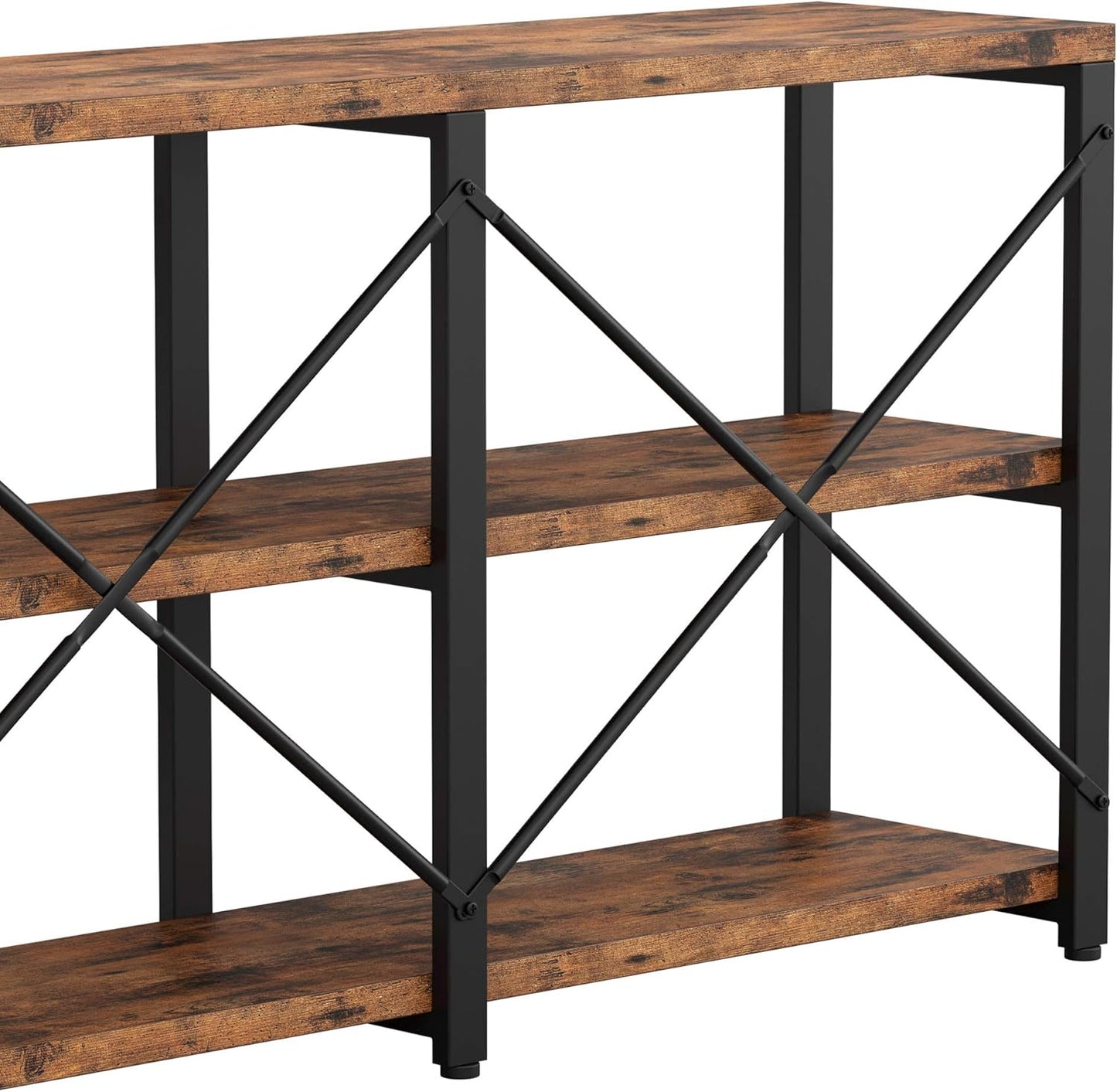 Rustic Entryway Console Table, Long Hallway Table 55 in 3-Tier, TV Stand Entertainment Center Media Stand for Living Room, Industrial Style, Vintage Brown | Rustic, Long, Living Room