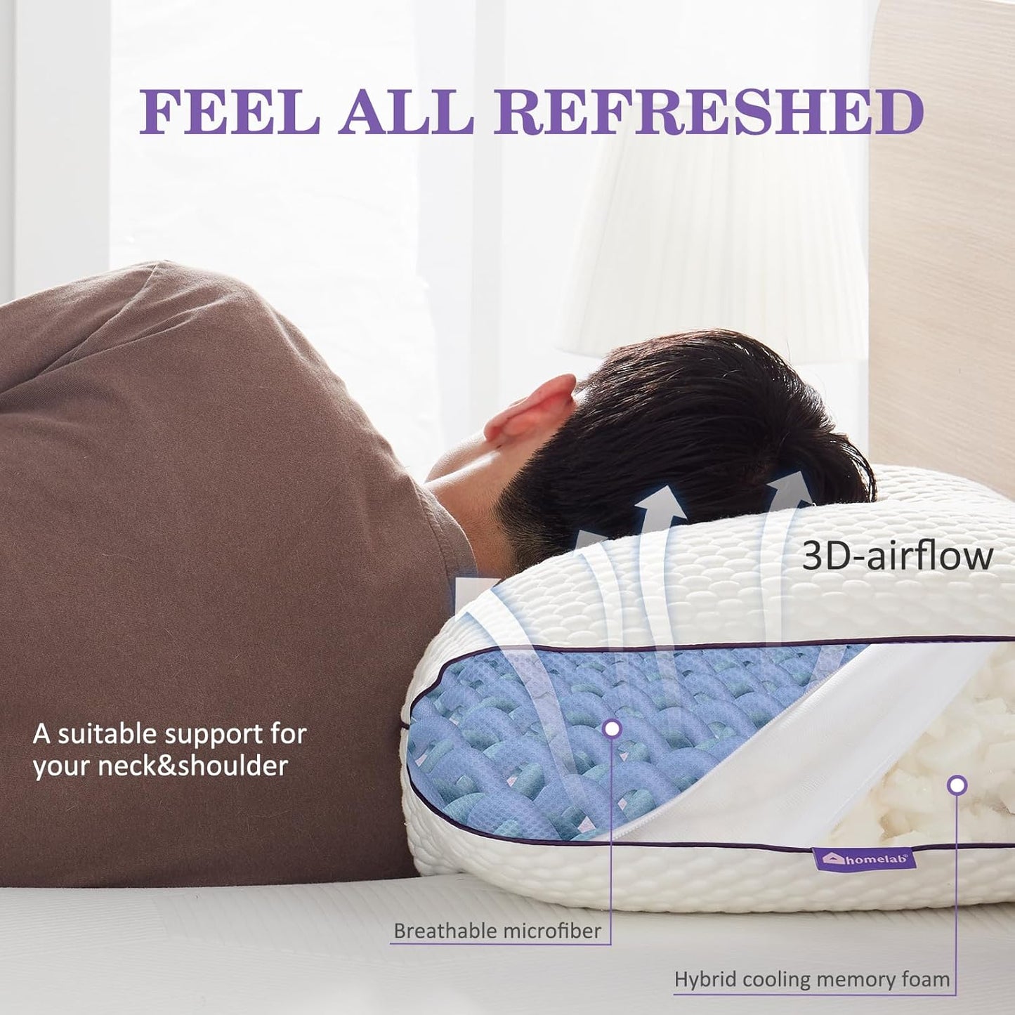 Adjustable Shredded Memory Foam Pillow Queen Size, Cooling Bed Pillow for Sleeping with Removable Cover, Medium Pillow for Side Stomach & Back Sleepers, 1 Pack 20"X28"