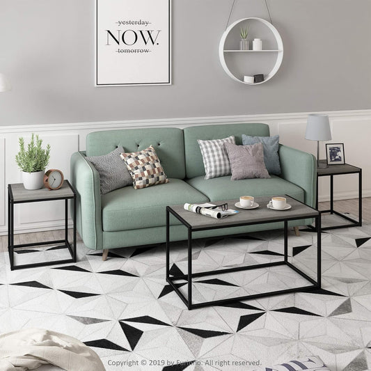 Camus Modern Living Room Coffee Table with 2 End Tables Set, French Oak Grey