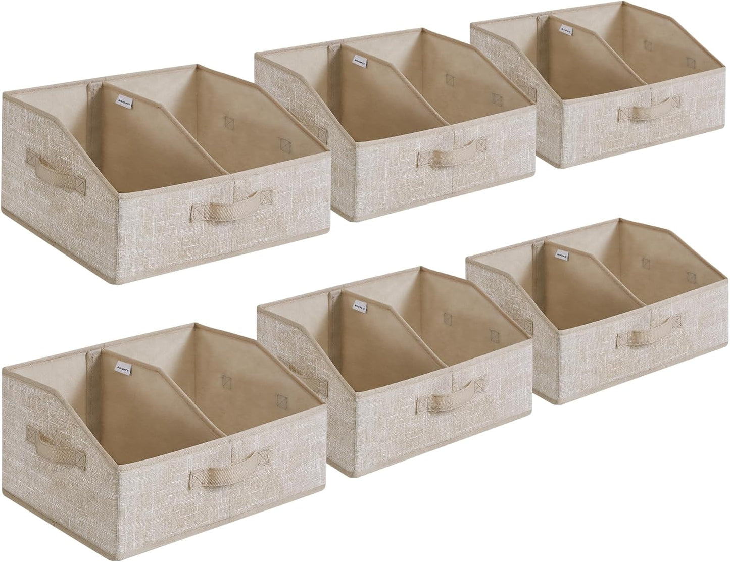Set of 6 Storage Baskets, Foldable Storage Bins, Fabric Boxes, 15.7 X 11.8 X 7.9 Inches, Closet Storage Organizers, 3 Handles, for Bedroom, Living Room, Cattail Gray URFB0140G01