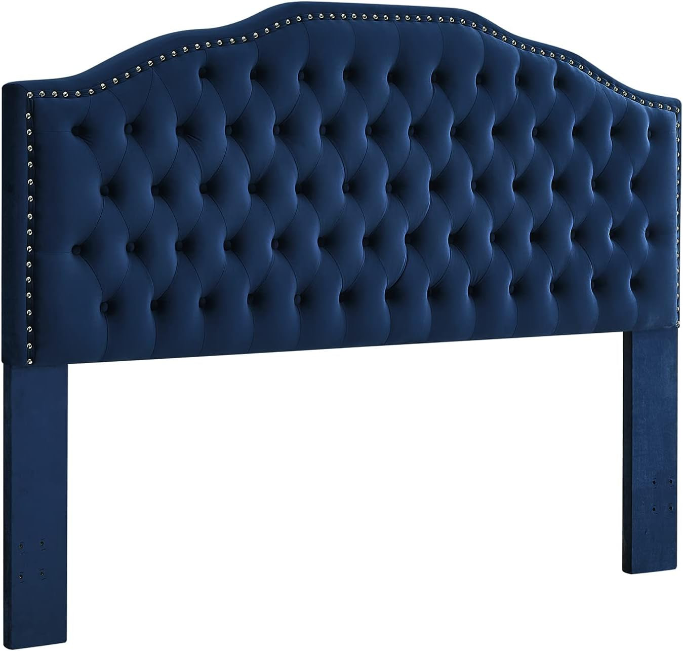 Upholstered Button Tufted King Headboard with Nailhead Trim, Soft Velvet Fabric Headboard King/Ca King - Navy