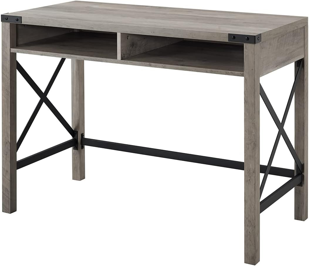 Callum Modern Farmhouse Metal X Writing Desk, 42 Inch, Grey Wash