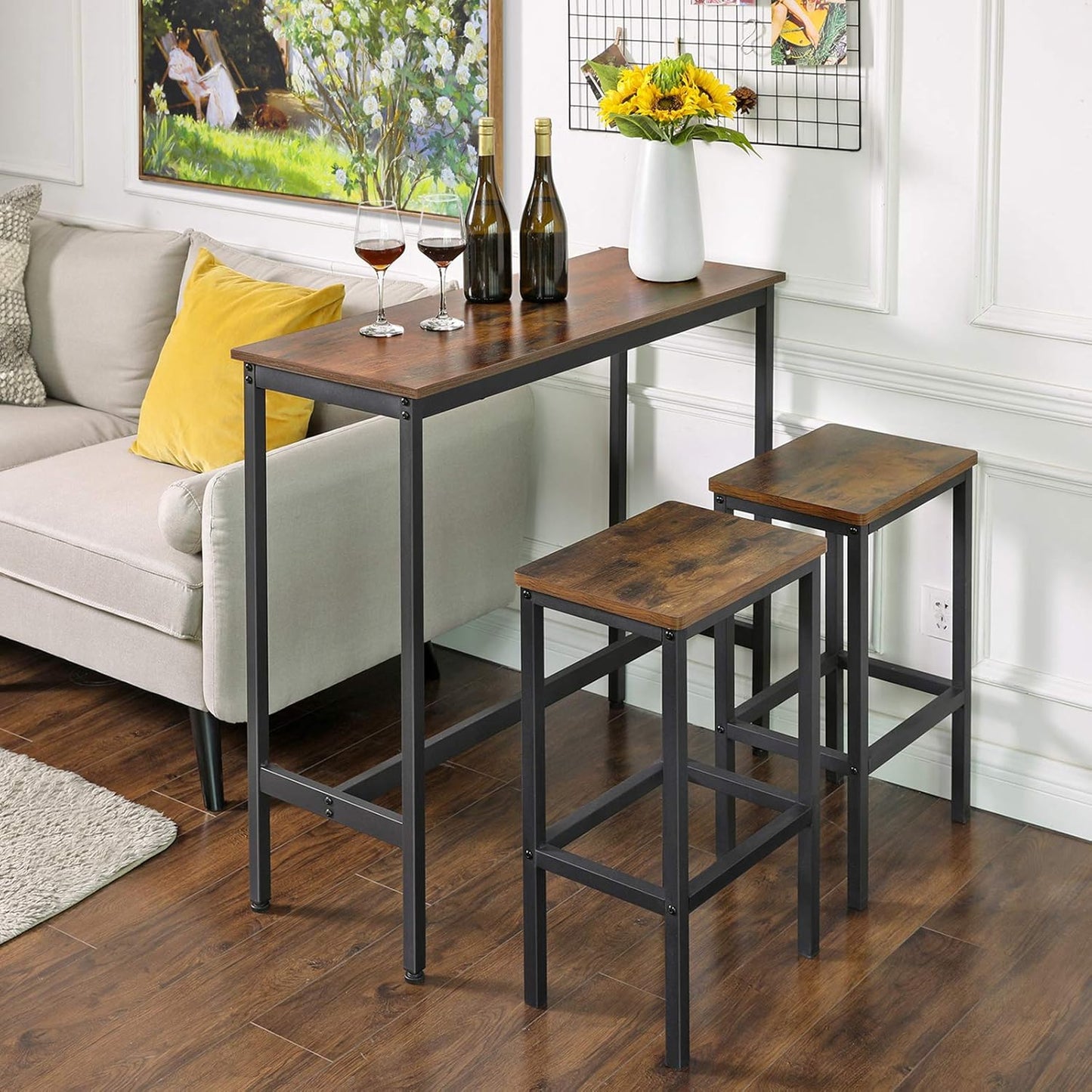 Bar Table, Narrow Long Kitchen Dining Table, Sturdy Metal Frame, Industrial, 15.7 X 55.1 X 35.4 Inches, Rustic White and Ink Black ULBT140B73