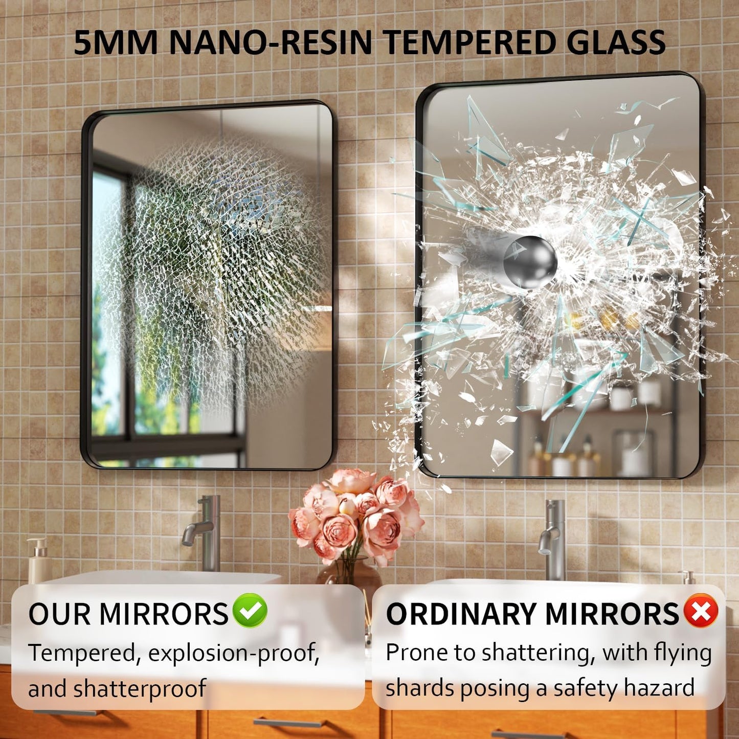 24×32 Silver Bathroom Mirror for over Sink - Rectangular Bathroom Mirrors with Tempered Glass & Aluminum Frame, for Restroom Vanity, Entryway, Bedroom, Horizontal/Vertical, Rounded Corners