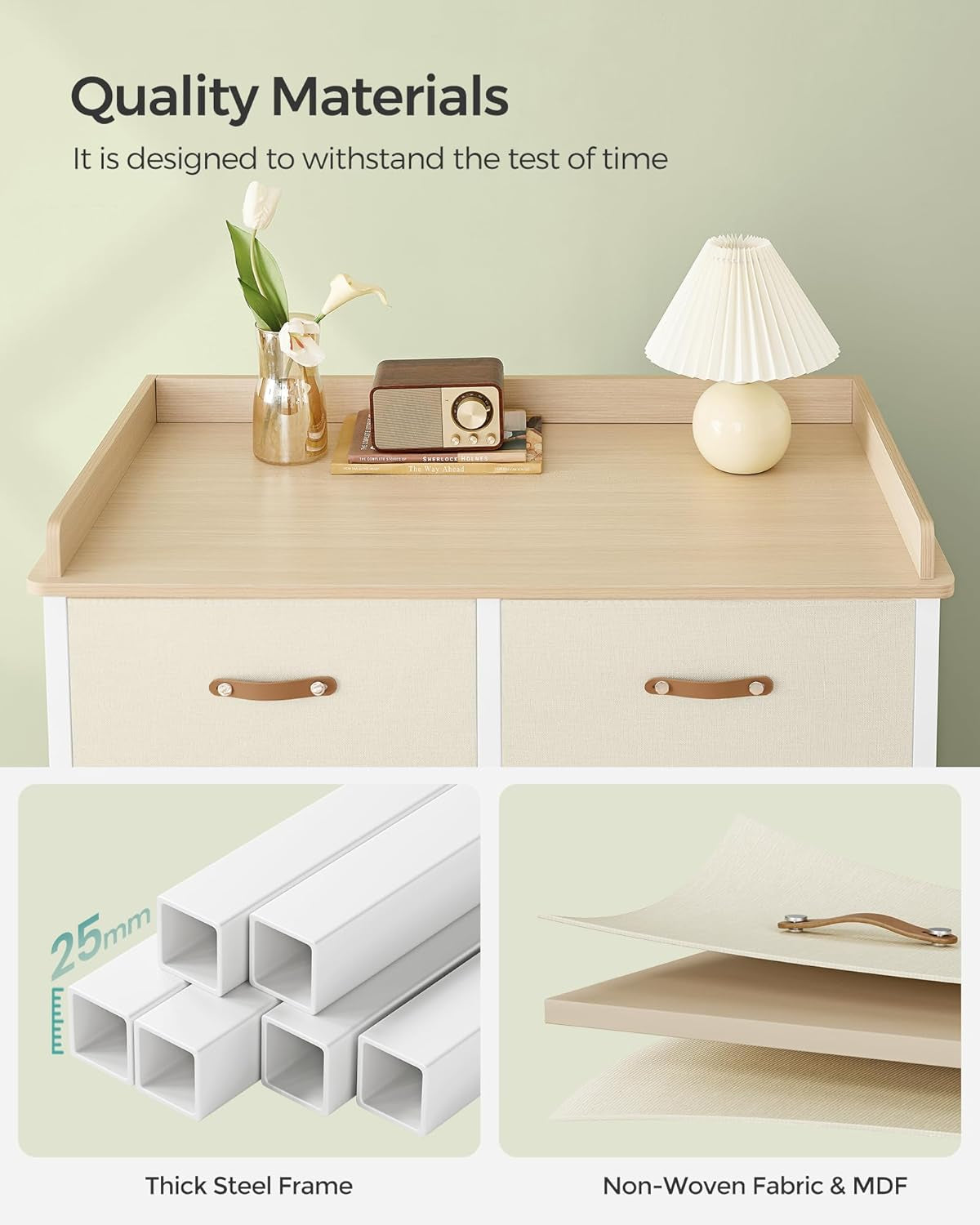 Kids Dresser with 6 Drawers, Boys Girls Dresser, with Water-Resistant Tabletop, Storage Organizer Cabinet, for Bedroom Hallway, Beige UGKR101K01