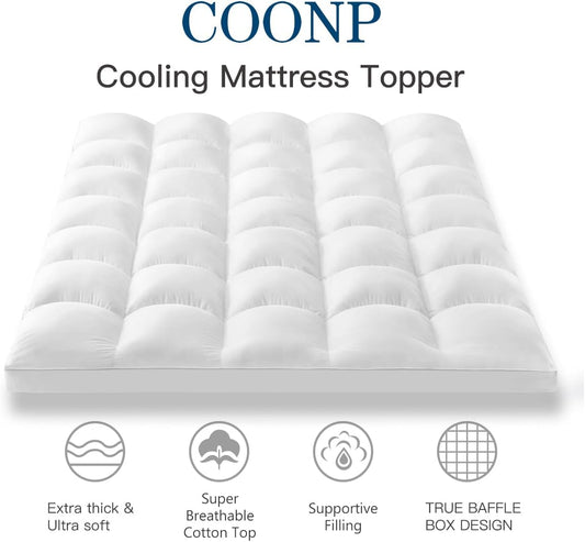 King Mattress Topper, Extra Thick Pillowtop, Cooling Plush Mattress Pad Cover Cotton Top Bed Topper Protector with 8-21 Inch Deep Pocket
