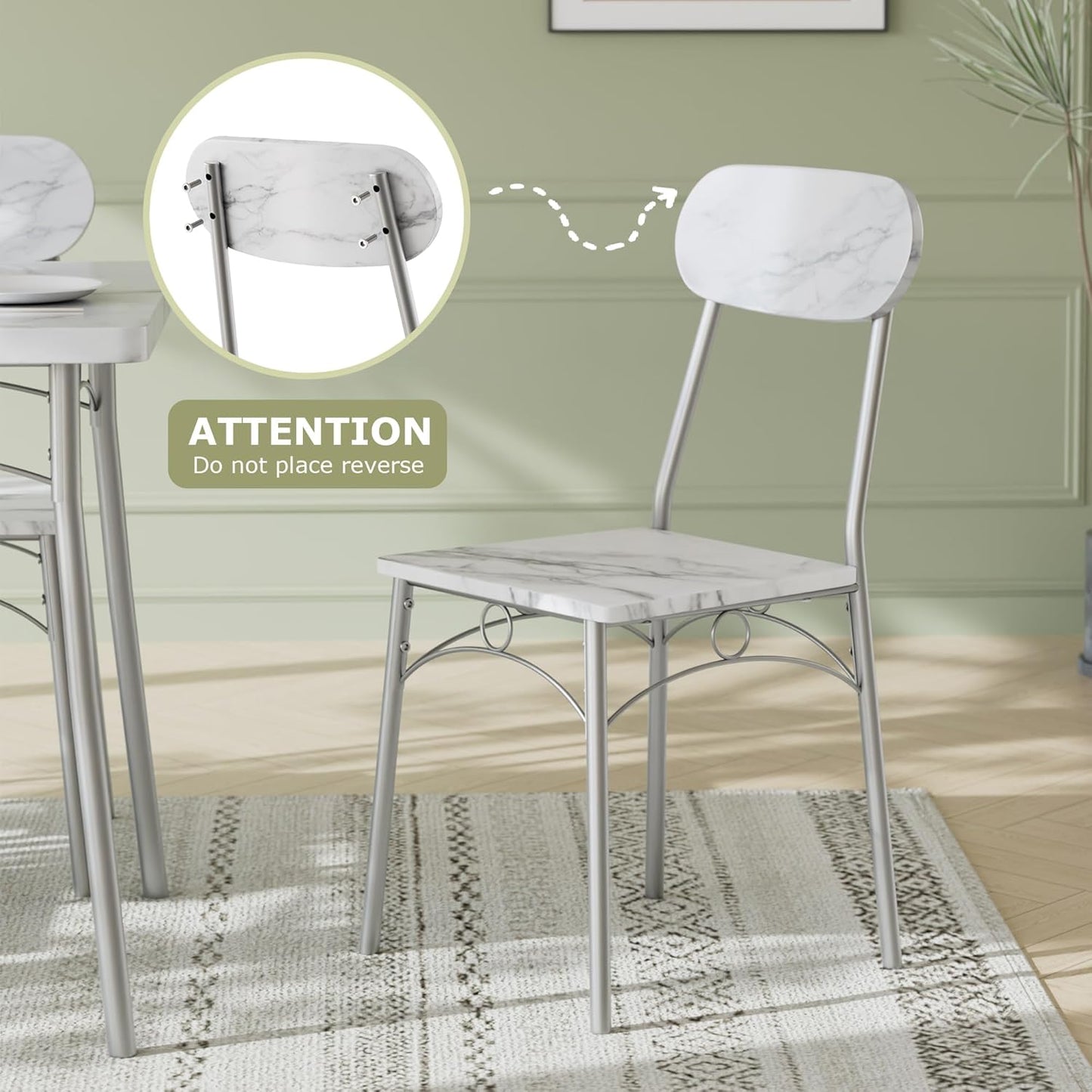 Dining Table Set for 4, 5-Piece Kitchen Table with 4 Chairs, MDF Board Tabletop with Metal Frame for Small Space, Compact Dinette, Breakfast Nook, White