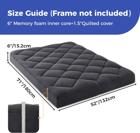 6" Full Size Pillow Top Futon Mattress Replacement(Frame Not Included), Gel Memory Foam, Removable Cover(71X52X6)