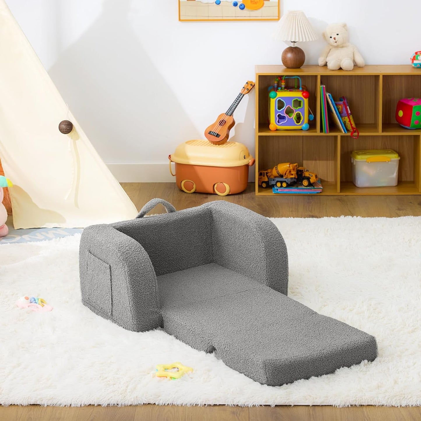 Kids Couch, 2-In-1 Toddler Chairs Comfy 1-3 Years Old, Toddler Couches That Fold Out, Toddlers Sofa for Girls and Boys, Convertible Kids Sofa to Lounge Chair for Playing, Reading, Napping, Grey