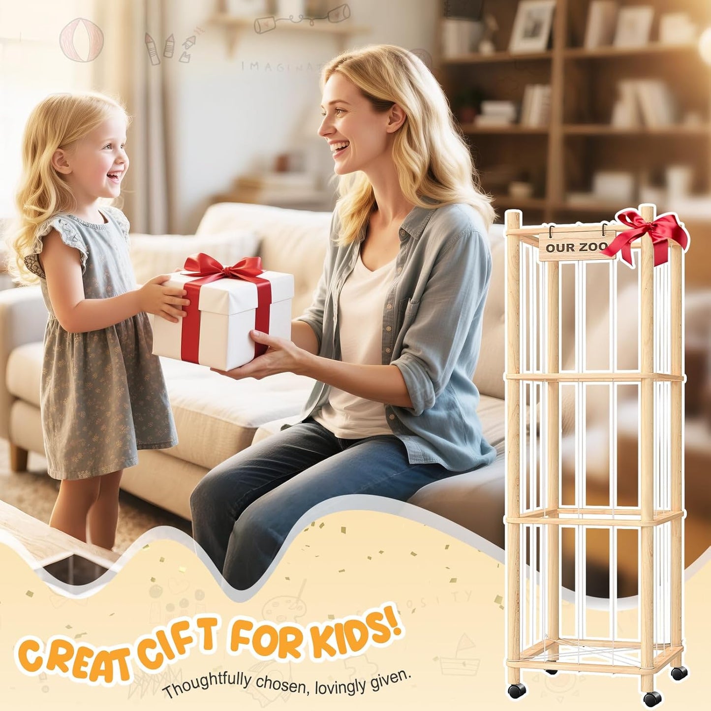 Extra Large Stuffed Animal Storage Zoo with Wheels – Plush Toy Organizer Cage, Space-Saving Rolling Holder for Kids’ Bedroom & Playroom