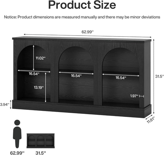 Farmhouse Console Table, 63-Inch Long Entryway Table with 3 Tier Storage, Wooden Rectangular Sofa Table behind the Couch for Entrance, Hallway, Living Room, Black
