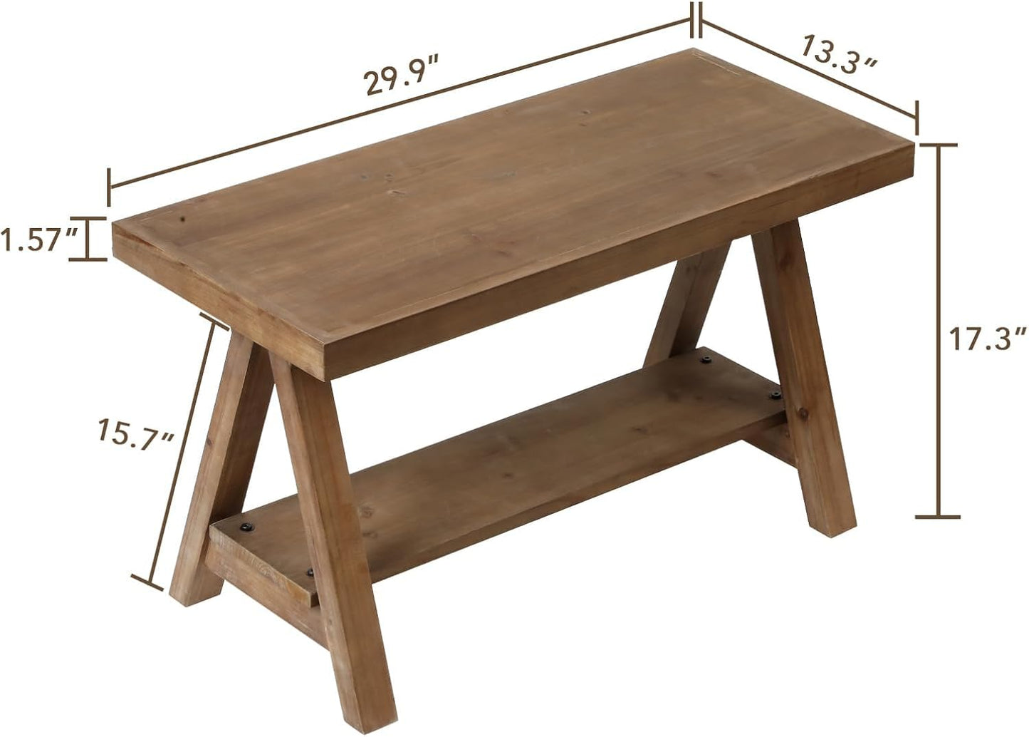 Solid Wood Bench, 30" Farmhouse Entryway Bench for Living Dining Room, Rustic Storage Bench Seat for Indoors, Natural