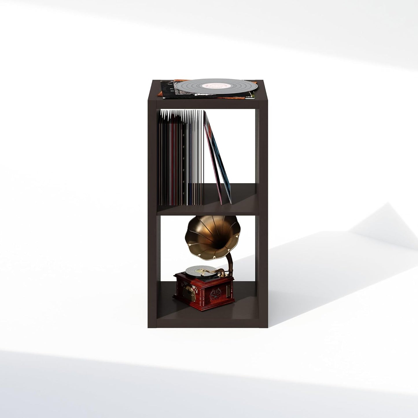 Black dark oak 2 cube record player stand with vinyl storage, view 7