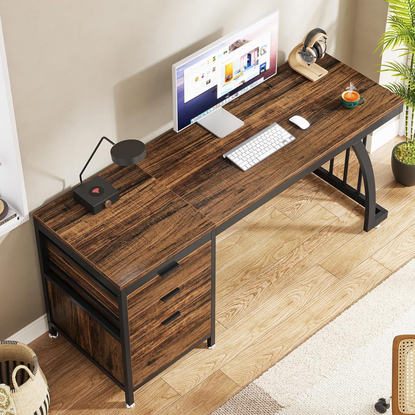 Computer Desk with 3 Drawers, 59-Inch PC Desk with Reversible Drawers, Industrial Study Writing Table Workstation with File Storage for Home Office, Rustic Brown