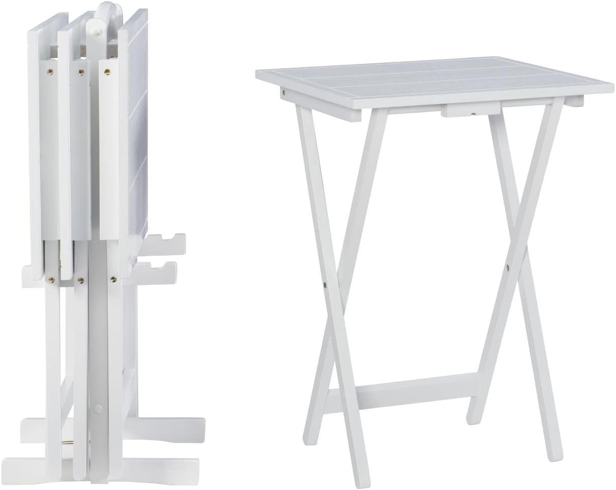Linon Lisbon Five Piece Farmhouse Plank-Style Top Tray Table Set in White Wood