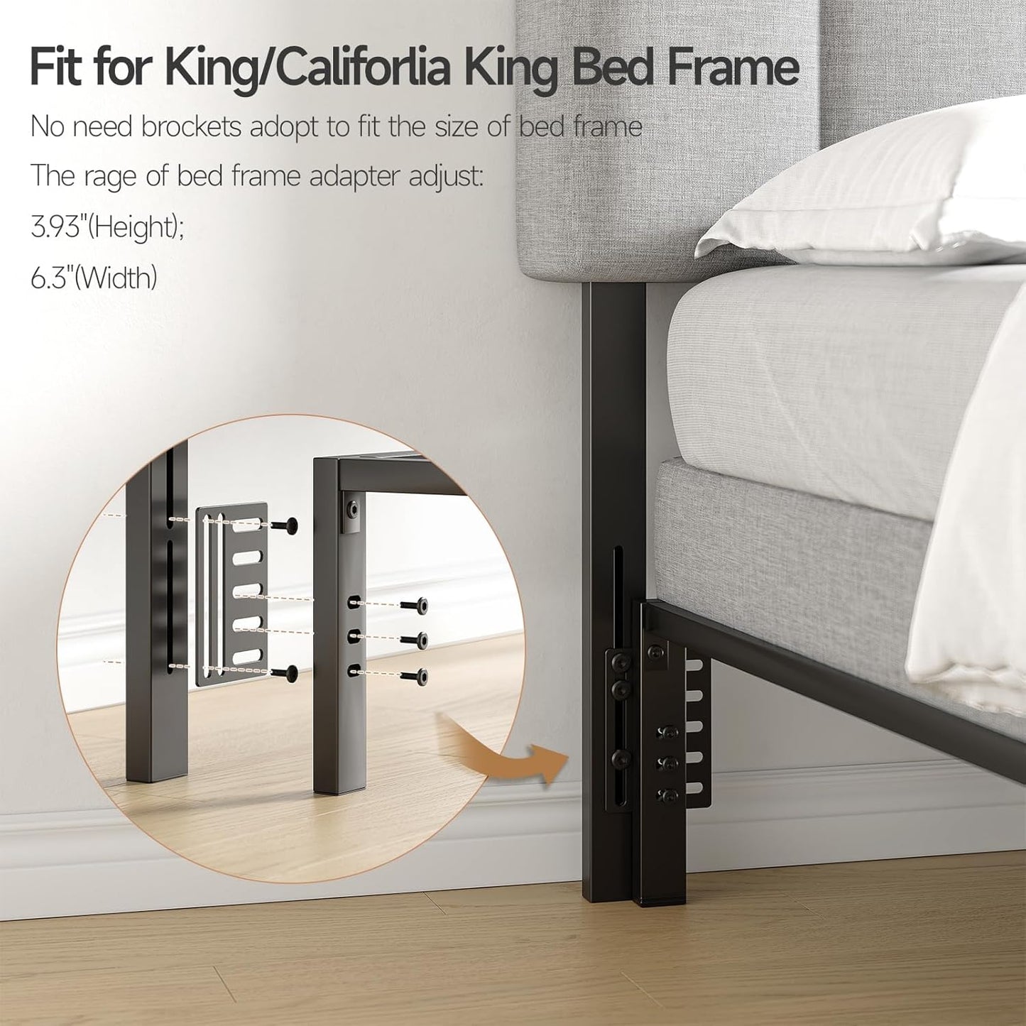 Adjustable Headboard for King/California King Size Bed Frame, Linen Fabric Bed Headboard with Storage & RGB LED Light in Modern Vertical Channel Design, Light Grey