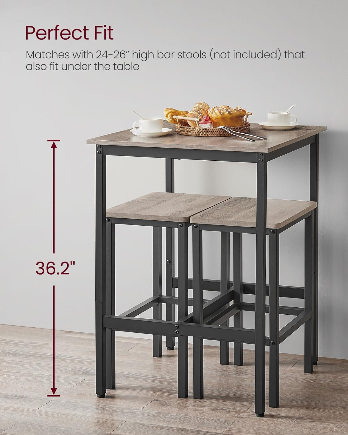 Bar Table, Small Kitchen Dining Table, High Top Pub Table, Bar Height Cocktail Table for Living Room Party, Sturdy Metal, 23.6 X 23.6 X 35.4 Inches for Narrow Spaces, Rustic Brown and Black