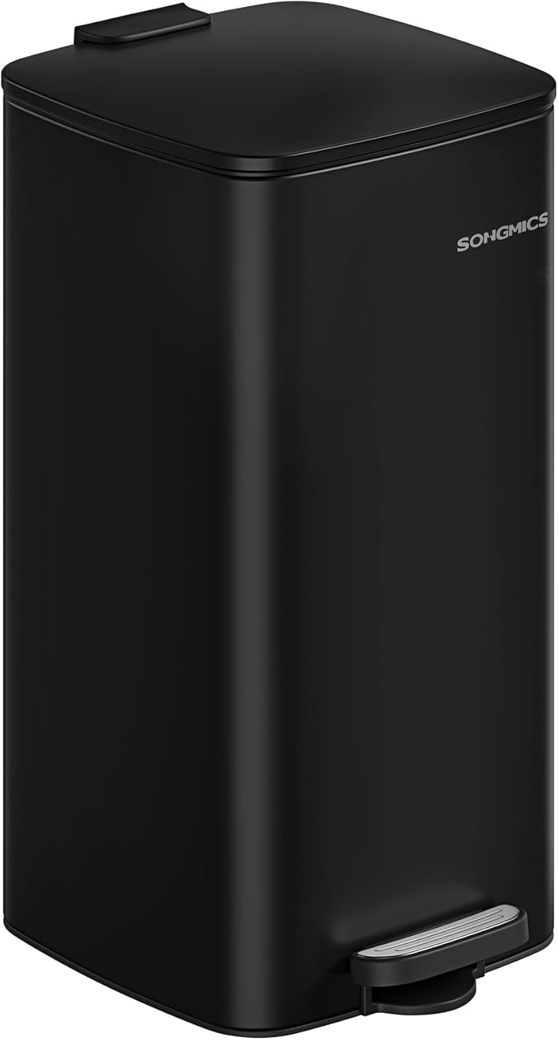 Kitchen Trash Can, 8-Gallon (30 L) Trash Bin, Stainless Steel Garbage Can, with Inner Bucket, Soft Close and Stays Open, Metallic Silver ULTB593E01