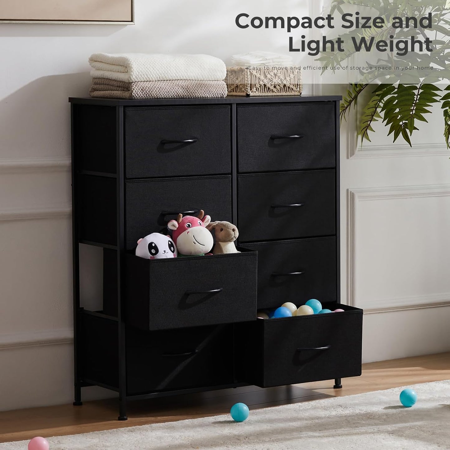Dresser, Dresser for Bedroom Drawer Organizer Storage Drawers, Fabric Storage Tower with 8 Drawers, Chest of Drawers with Steel Frame, Wood Top for Nursery, Living Room, Closet