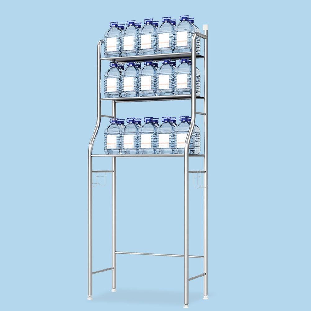 2-Tier over the Toilet Storage, Freestanding Metal Bathroom Shelves, above Toilet Storage Rack with Hooks and Paper Holder, Space-Saving, for Bathroom Restroom Laundry, Stainless Steel