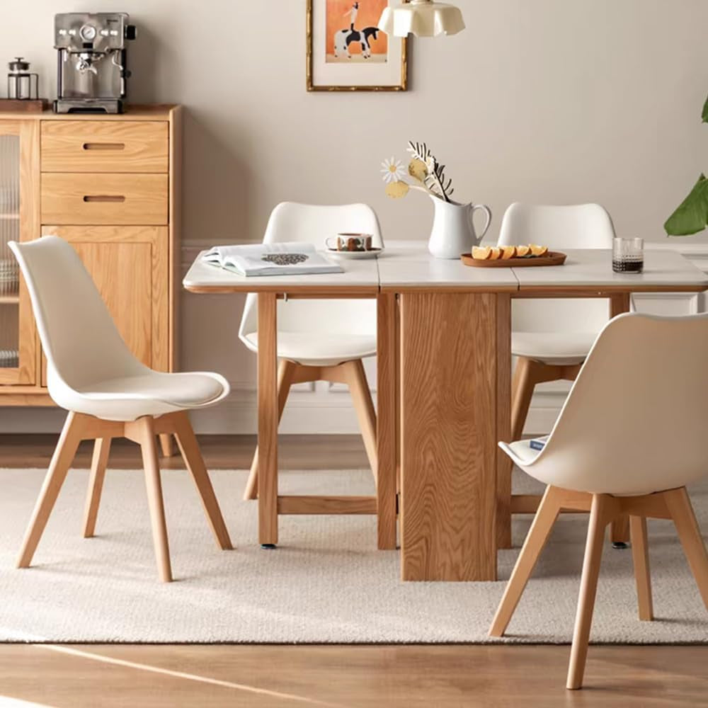 Mid Century Modern Dining Chairs,Shell Lounge Plastic Side Chair with Soft Padded and Wooden Legs for Dining Room Living Room Bedroom Kitchen Set of 2 (White)