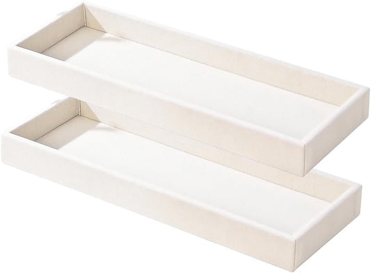 2Pcs Desk Drawer Storage Tray, Nightstand Organizer, Jewelry Display for Necklace, Bracelet, Ring, Earring, Grid Table Organizer Holder for Sunglass, Phone, Watch, Perfume (1 Grid)/Beige