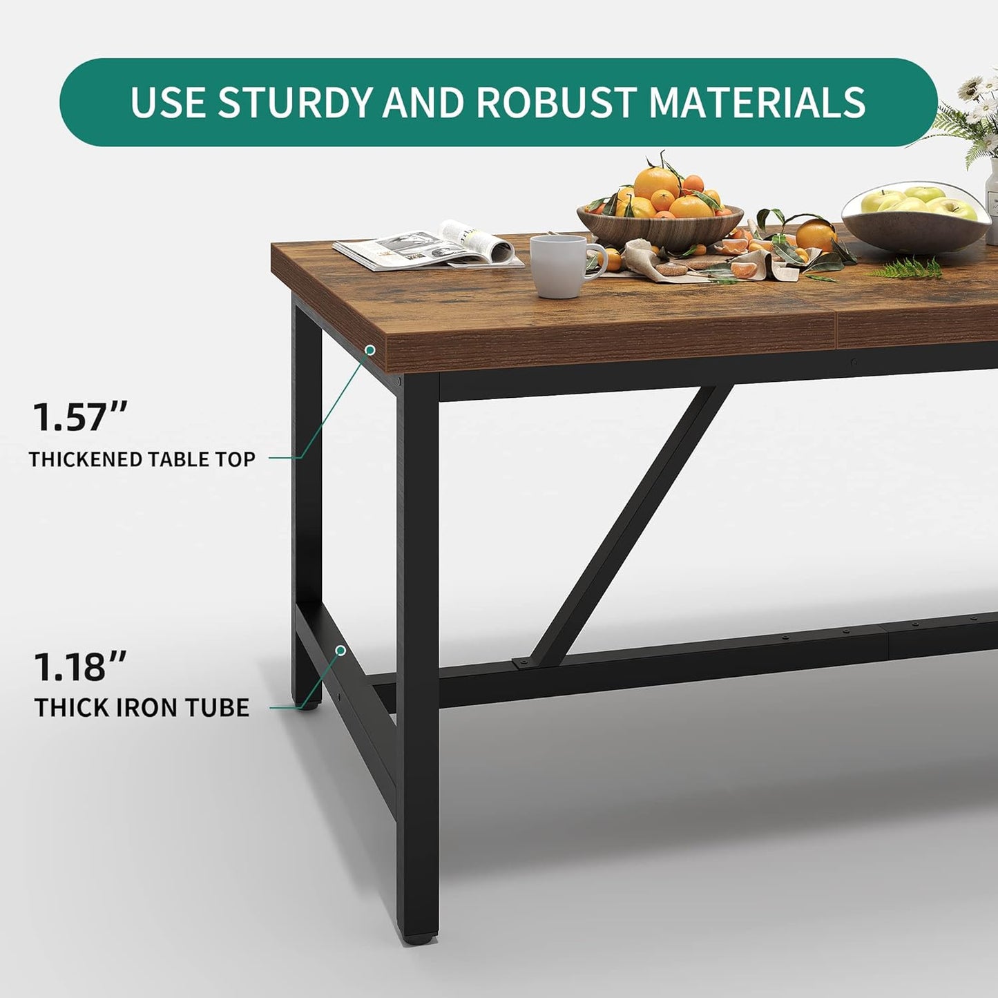70.8" Large Kitchen Dining Room Table for 6-8 People, Rustic Brown Farmhouse Industrial Wood Style Rectangle Apartment Dinning Room Dinette Tables for Eating Dinner