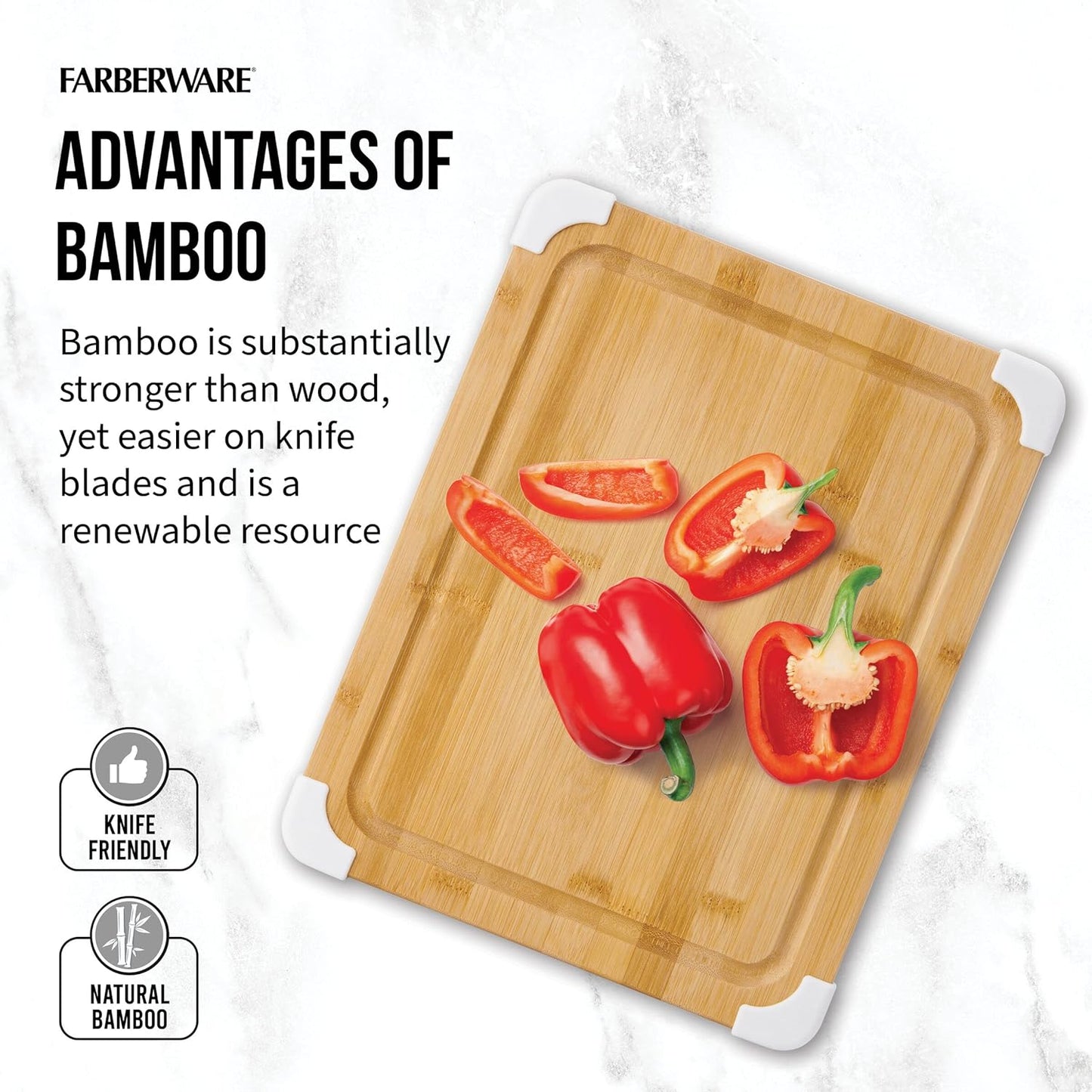 Nonslip Bamboo Cutting Board with Juice Groove, 11X14 Inch, White