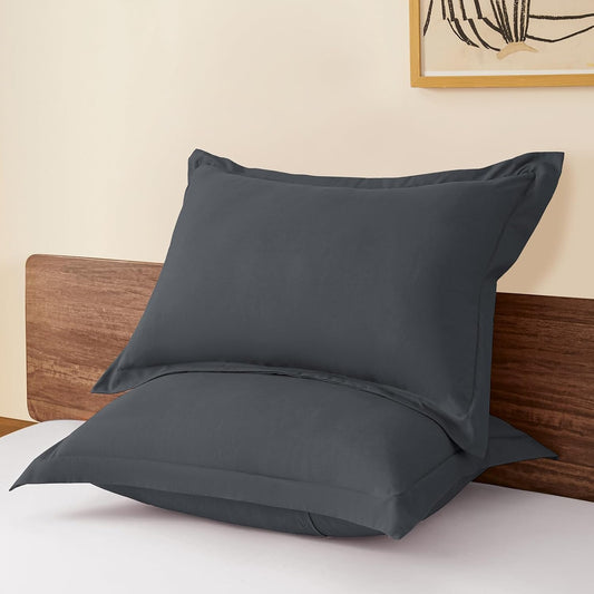 King Pillow Shams Set of 2 Dark Grey Pillow Shams Soft Microfiber Pillow Covers with Envelope Closure, Fade, Wrinkle and Shrink Resistant Bed Pillow Cases, 20 × 36 Inches