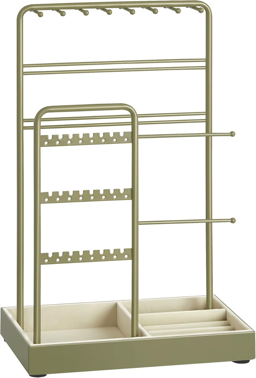 Jewelry Holder, Jewelry Organizer, Jewelry Display Stand with Metal Frame, Velvet Tray, Necklace Earring Bracelet Holder, for Studs, Rings, Gift Idea, Pale Gold UJJS021A01