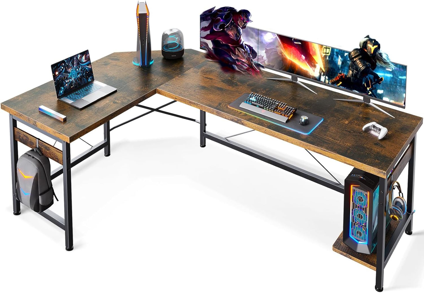 59" L Shaped Gaming Desk with Outlet, L Shaped Desk with CPU Stand, Corner Computer Desk, Home Office Desk, Writing Desk, Black